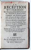 OCCULT  PRICHARD, SAMUEL. La Réception Mystérieuse des Membres de la Célèbre Société des Francs-Maçons.  1738